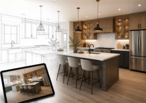 3d rendering of kitchen cabinets